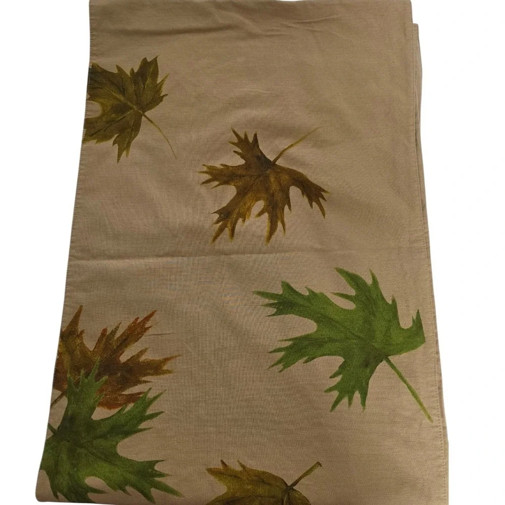 Pottery Barn Harvest Pumpkin Table Runner 18x108 Linen Blend Autumn Leaves Tan